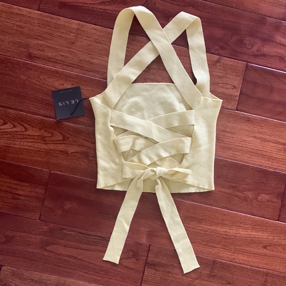 Le Lis Collection Square Neck Yellow Criss Cross Tie Back Crop Top Size M Boutiq - Picture 10 of 10